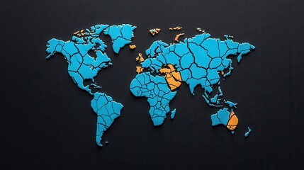 A map of the world with cracks forming between countries, symbolizing broken trade relations, divided trade routes, global conflict