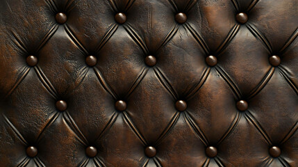 Naklejka premium Close-up of brown leather upholstery with a diamond pattern and buttons.