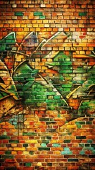 Fototapeta premium green and yellow graffiti on brick wall