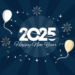 Happy new year 2025 banner with colorful typography vector illustration. Modern minimalist geometric 2025 logo. New year celebrating greeting card, poster, template, sticker, label, badge.