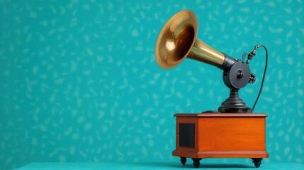 An old phonograph with a brass horn, a nostalgic symbol of early music playback technology