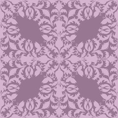 Seamless pattern of flowers on a gray-pink background. Geometric floral ornament for packaging, textiles, wallpaper and interior decor.