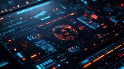 Futuristic Interface with Glowing Orange and Blue Data