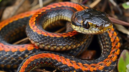 Obraz premium Snake with brown and orange bands and large mouth