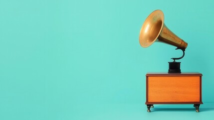 An old phonograph with a brass horn, a nostalgic symbol of early music playback technology