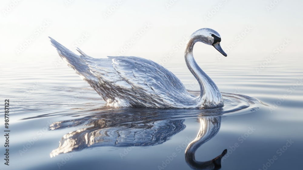 Poster A Metallic Swan Gracefully Navigating Serene Waters