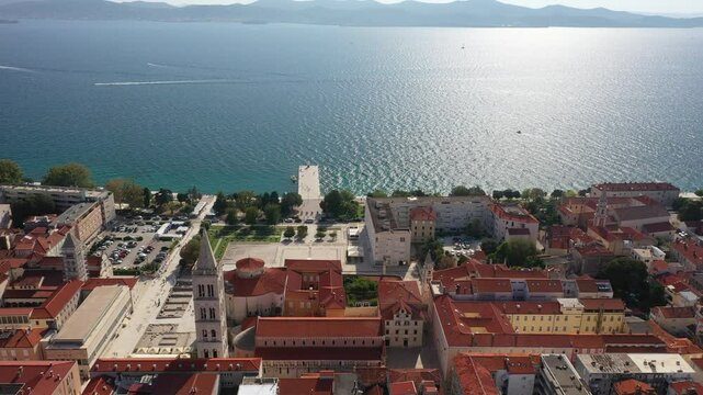 Drone View of St. Donatus Church and Red Rooftops in Zadar