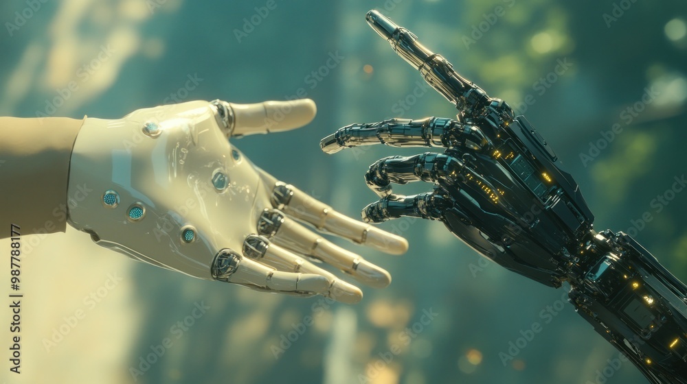 Canvas Prints Two Robot Hands Reaching Towards Each Other