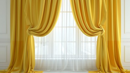 Soft yellow curtains on a window