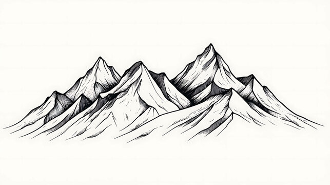 Hand-drawn illustration of a mountain range with intricate details.