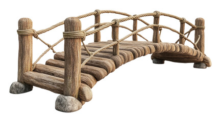 Fototapeta premium Rustic Wooden Footbridge Over Transparent Background with Rope Railings