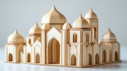 Fototapeta premium A charming wooden toy features intricate domes and arches sparking joyful playtime creativity