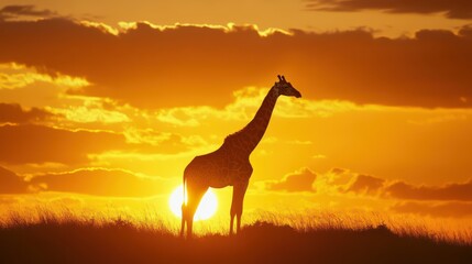 Giraffe Silhouette Against a Sunset Sky