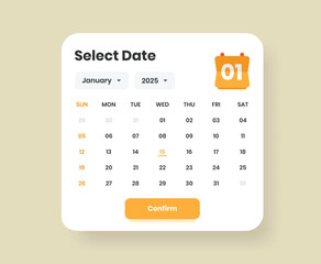 Date picker minimalist calendar popup ui template design for mobile and web interface