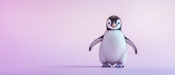 Fototapeta premium Cute Penguin Standing on Pink Background.