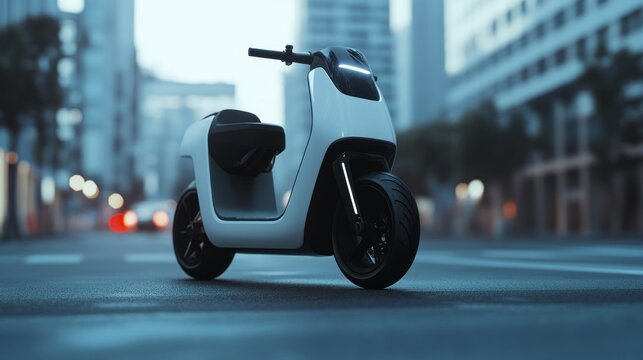 White Electric Scooter Parked on a Street in a City