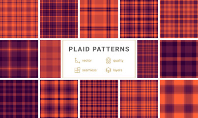 Geometric plaid pattern collection in bold colors, ideal for textile, clothing, or repeating wallpaper prints with a trendy touch.