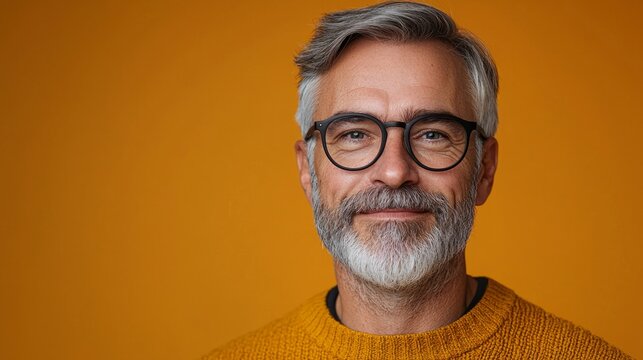 Portrait of a bearded middle-aged man. happy 60 year old scandinavian.