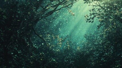 Sunlight Filtering Through a Dense, Lush Green Forest