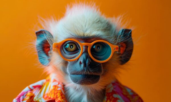 A charming monkey in colorful attire explores a vibrant zoo on a sunny day