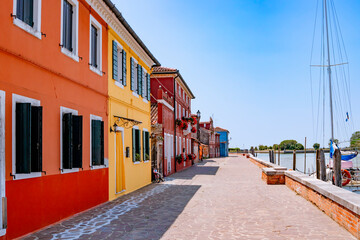 June 25, 2019. Italy. Burano. Famous for its colorful canal with charming houses and vibrant boats