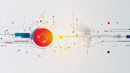 Obraz premium Abstract white background with Colorful circle lines. Digital future technology . Abstract business connection of lines from nodes innovation of communication in the network.