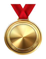 Gold Medal with Red Ribbon on Transparent Background