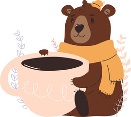 Cute bear with coffee cup illustration