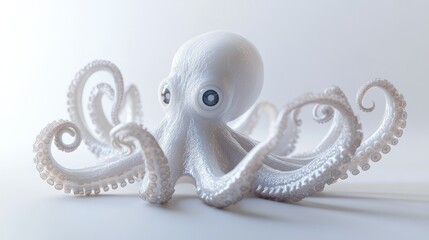 A White Octopus with Big Blue Eyes and Curly Tentacles