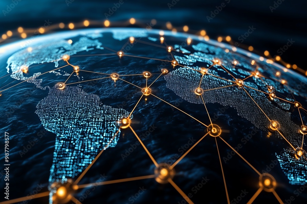 Aufkleber a graphic of a global network, with interconnected nodes and data points, symbolizing worldwide digi