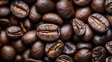 Fototapeta premium Roasted Arabica beans are ready to be brewed into a delicious cup of coffee. A cup of coffee is a good way to start the day.