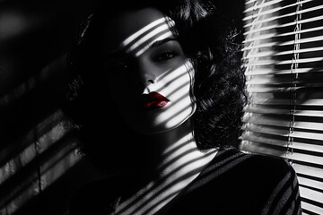 Femme Fatale in Dramatic Black and White Film Noir Scene