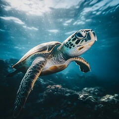 Fototapeta premium Underwater close-up of turtle showcasing its majestic beauty image