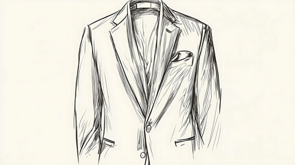 Hand drawn sketch of a suit jacket with a pocket square.