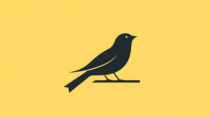 Black silhouette of a bird on a branch on a yellow background.