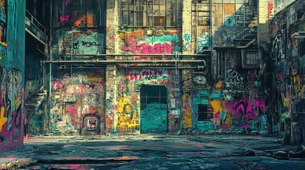 A Colorful, Graffiti-Covered Urban Alleyway