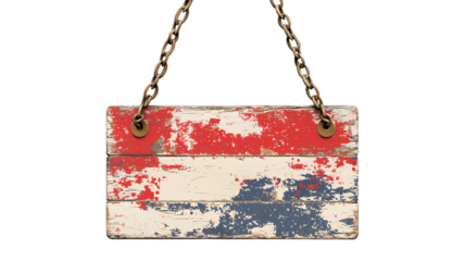 A vintage wooden signboard hanging by a chain, featuring a blank paper tag adorned with a ribbon, set against a white background with clipping path, PNG collection, PNG image, PNG files, Generative ar
