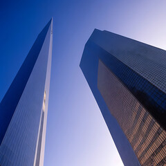 Iconic high-rises like the Wilshire Grand and US Bank Tower dominate the downtown skyline, featuring sleek, modern glass facades and impressive heights