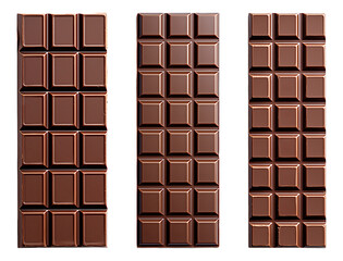 Fototapeta premium Three chocolate bars with perfectly scored squares ready to be broken and savored