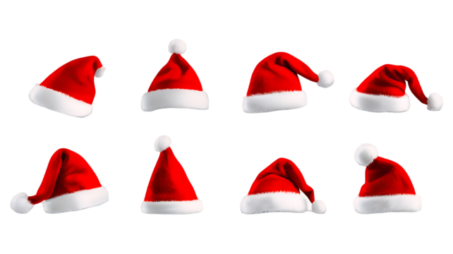Santa hats for the whole family with clipping path, PNG collection, PNG image, PNG files, Generative art.
