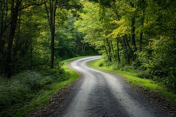 Winding Dirt Road Through Lush Green Forest
