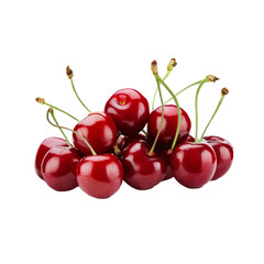 Red cherry cherries, many angles, view side top front heap pile bunch photo on transparent background, PNG file.