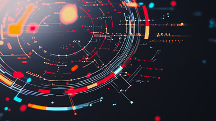 Fototapeta premium Abstract black background with Colorful circle lines. Digital future technology . Abstract business connection of lines from nodes innovation of communication in the network.