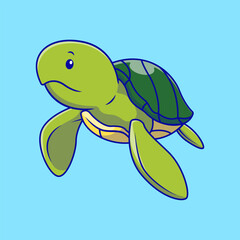 Cute Sea Turtle Cartoon Vector Illustration. Sea Creatures Concept. Flat Cartoon Style.