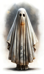 Chilling Halloween Spooky Ghost with a Blood Stained White Sheet Graphic Resource for Spooky halloween background posters and halloween parties
