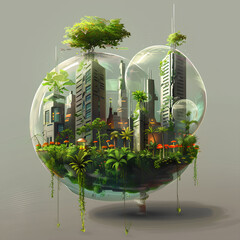 Bubble Terrarium City Design a futuristic city where buildings are made of giant bubbles containing -2