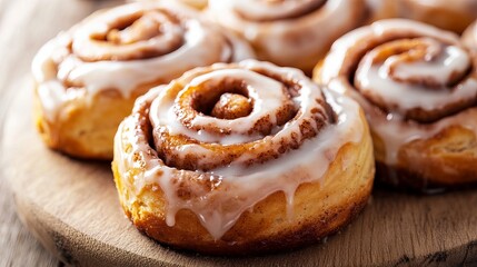 Sweet, fluffy cinnamon rolls topped with a thick, sugary glaze.