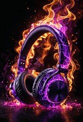 Fiery Sound: Headphones in Vibrant Flames