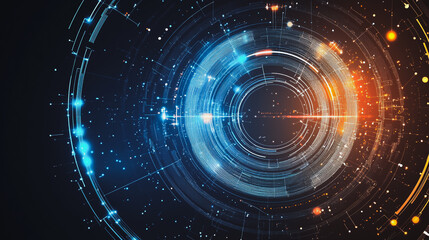 Obraz premium Abstract black background with Colorful circle lines. Digital future technology . Abstract business connection of lines from nodes innovation of communication in the network.