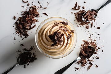 Exquisite Creamy Mousse Dessert with Chocolate Shavings on White Background - Isolated Mockup Template for Diverse Flavors
